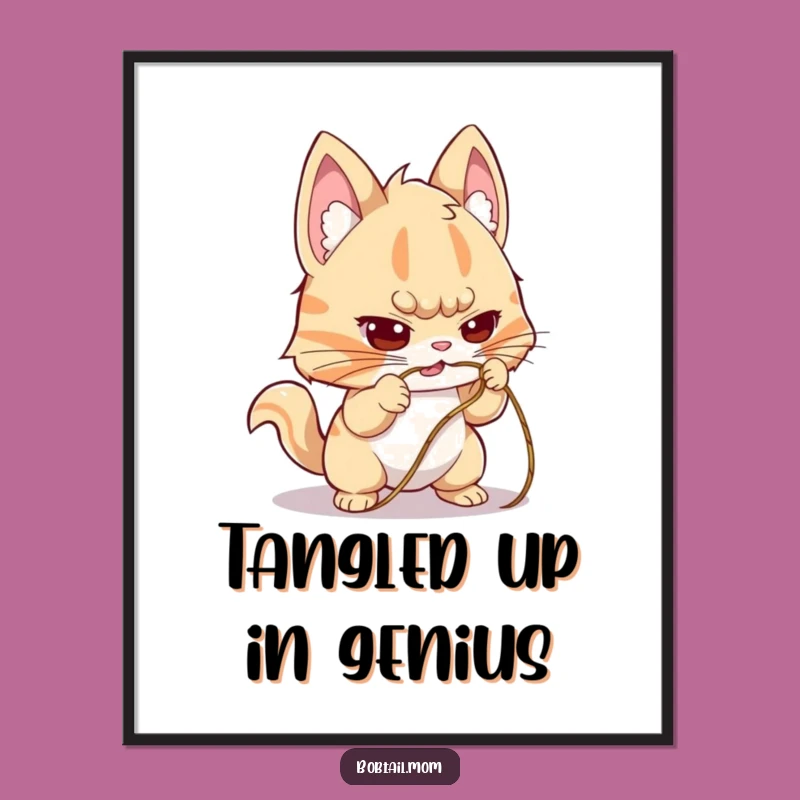 Free Printable Bobtail Wall Art: Determined Cat String Puzzle, Quirky Downloadable Decor