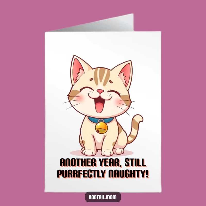 Free Printable Bobtail Cat Birthday Card: Mischief Maker Greeting for Fun