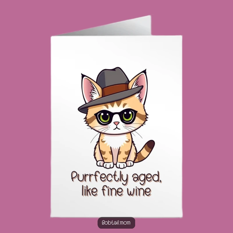 Elegant Cat Birthday Card Free Printable: Fashionable Hat Downloadable Gift