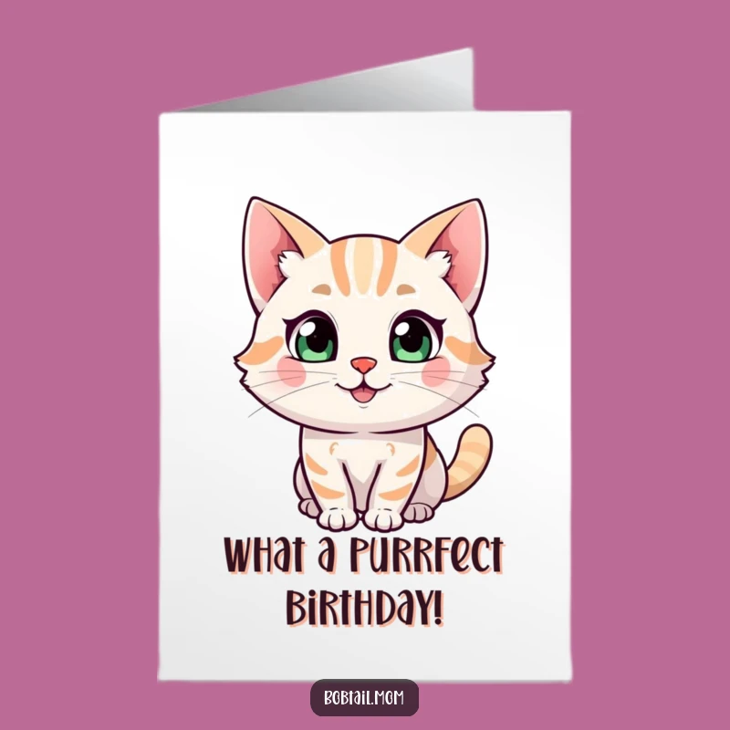 Free Printable Birthday Card: Curious Bobtail Cat Funny Downloadable Gift