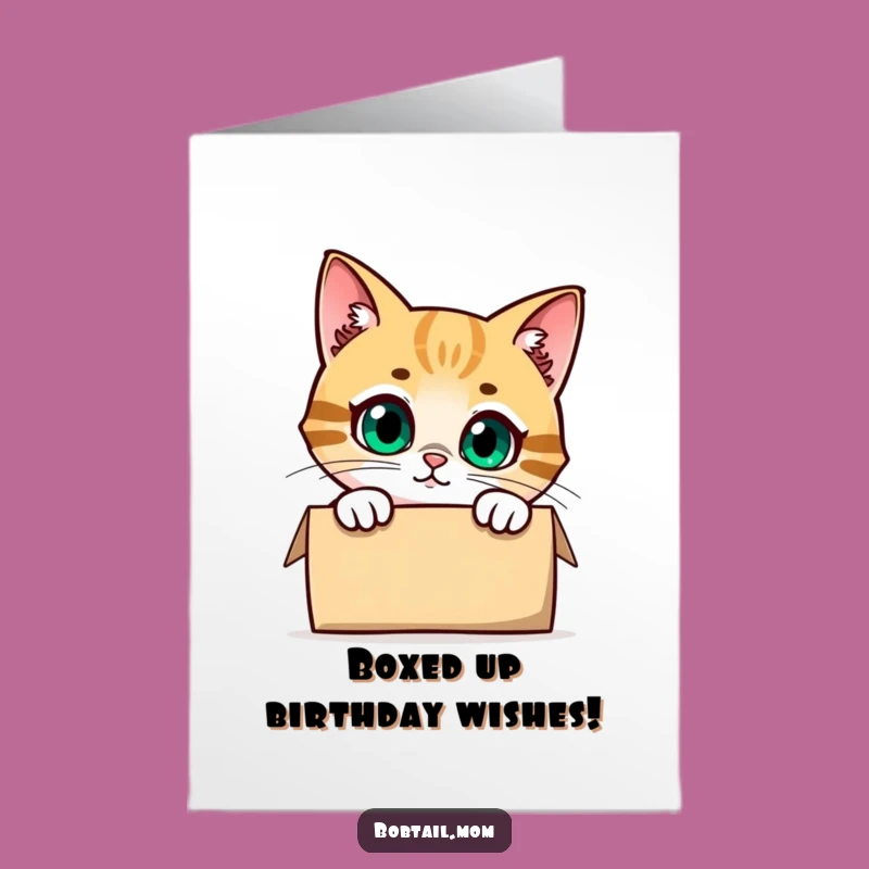 Free Printable Birthday Card: Curious Bobtail Cat Peeking - Funny Surprise Downloadable Gift!