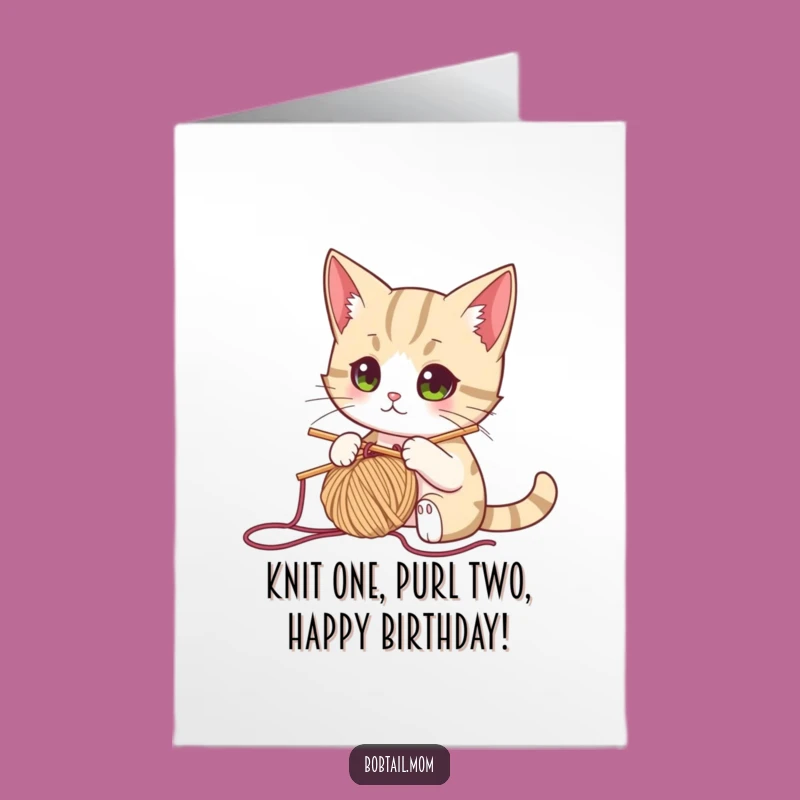 Free Printable Birthday Card: Focused Cat Knits Birthday Cheer - Funny DIY Gift!