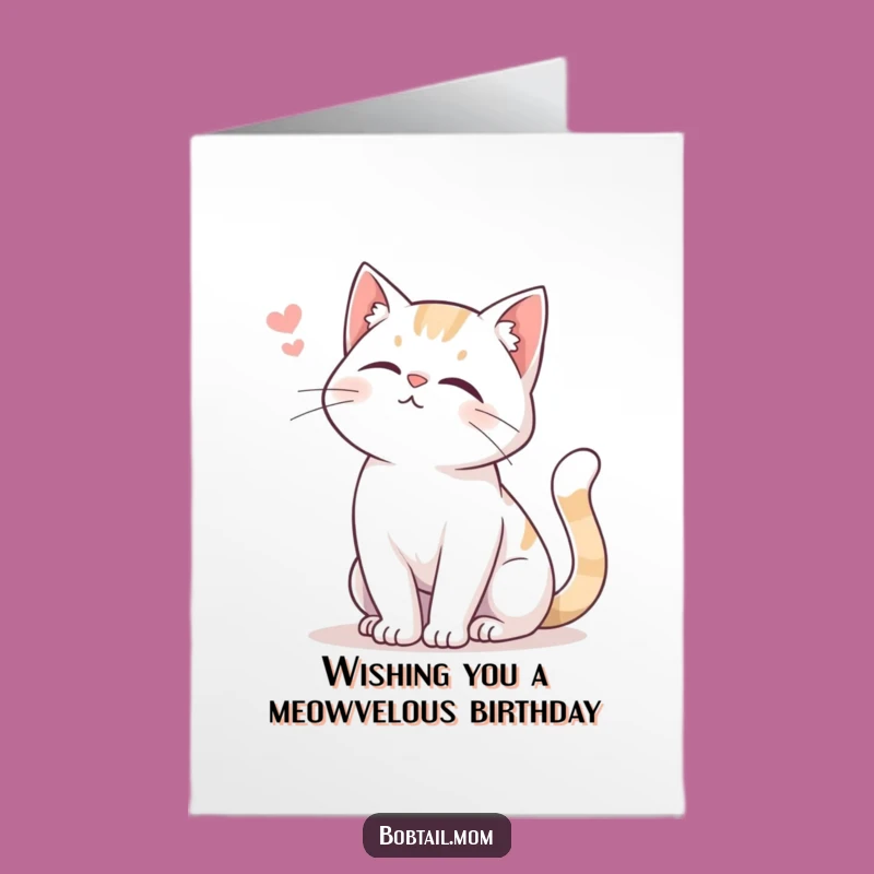 Free Printable Birthday Card: Gentle Bobtail Cat, Sweet Downloadable Gift