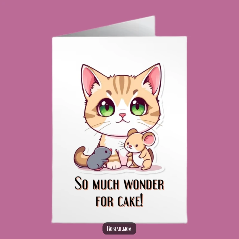 Free Printable Birthday Card: Wonderstruck Bobtail Cat, Magical Downloadable Gift