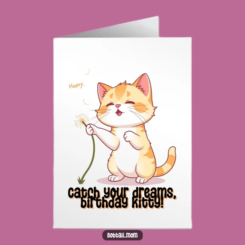 Free Printable Bobtail Cat Birthday Card: Dandelion Fluff Chase Greeting