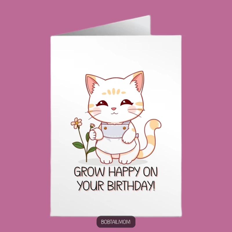 Free Printable Gardener Bobtail Cat Birthday Card: Cute DIY Gift Download