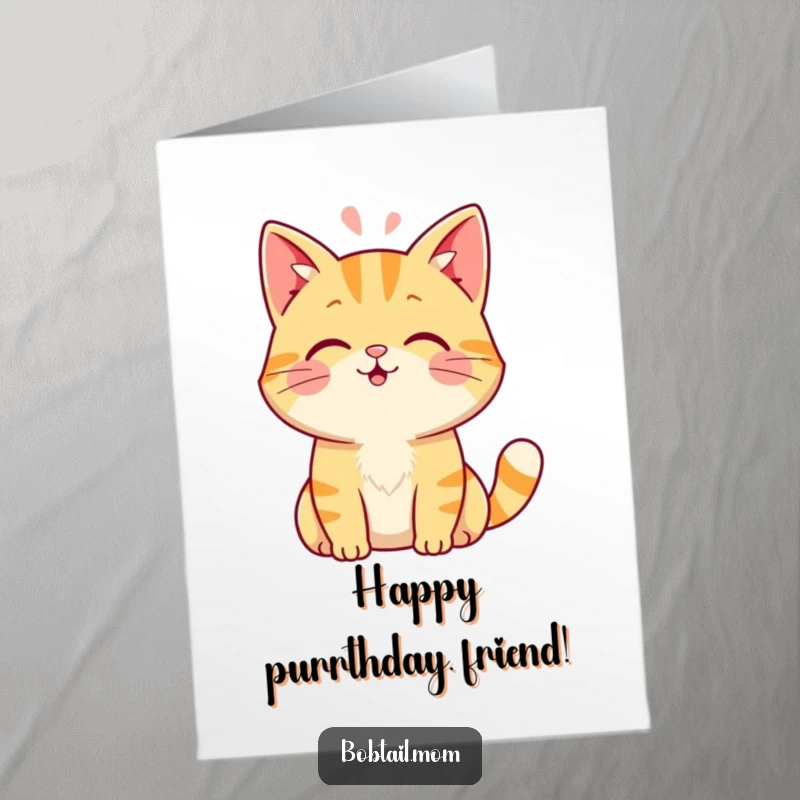 Funny Free Printable Birthday Card: A friendly Bobtail cat gently head booping with affection and warmth.