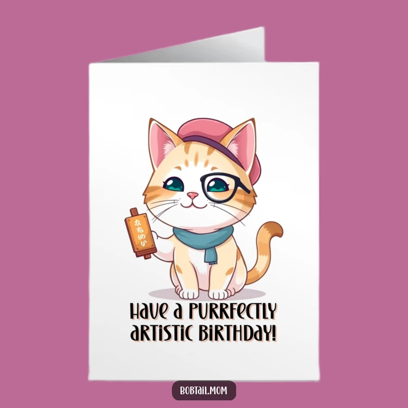 Free Printable Birthday Card: Artistic Cat Paints Birthday Wishes - Funny DIY Gift!