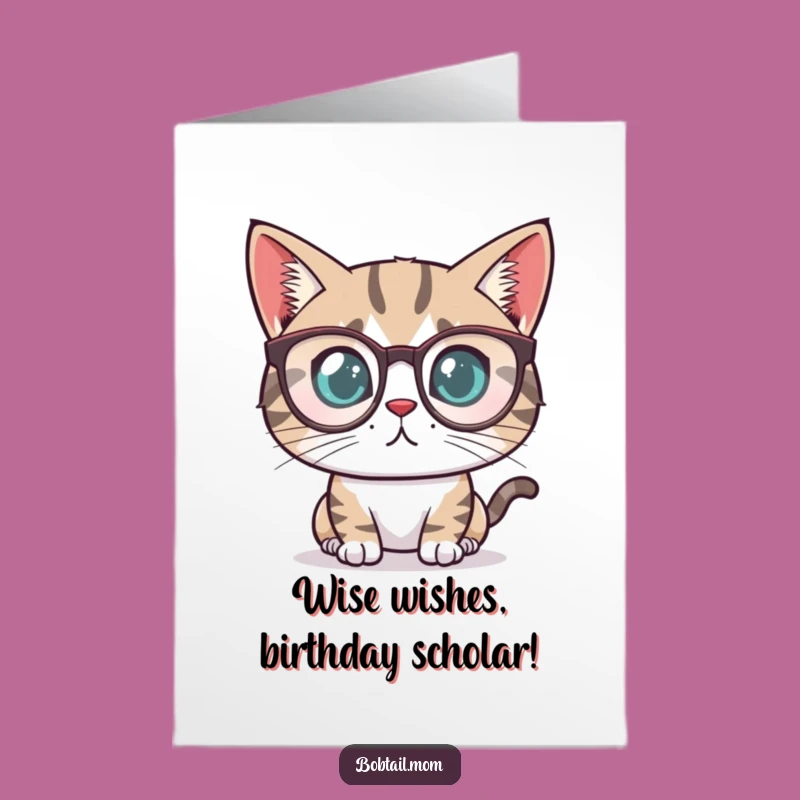 Free Printable Smart Bobtail Cat Birthday Card - Funny DIY Downloadable Gift for Bookworms