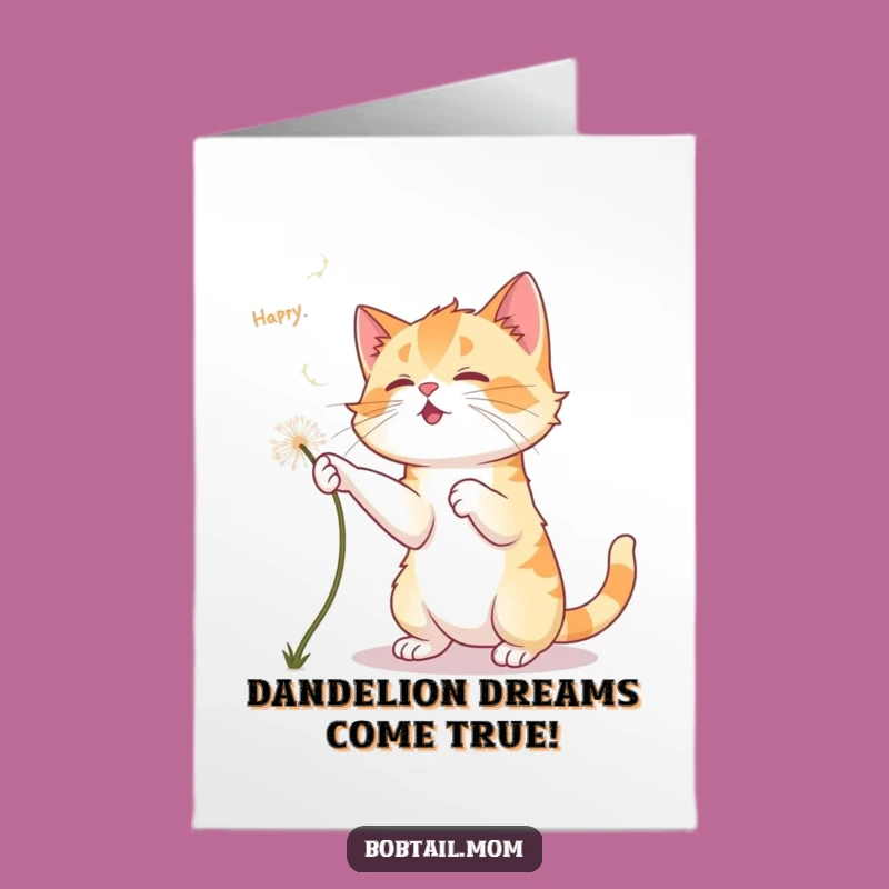 Free Printable Bobtail Cat Card: Dandelion Chase for Your Success