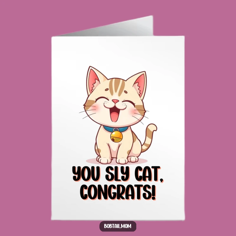 Free Printable Bobtail Cat Card: Mischievous Pose for Your Big Wins