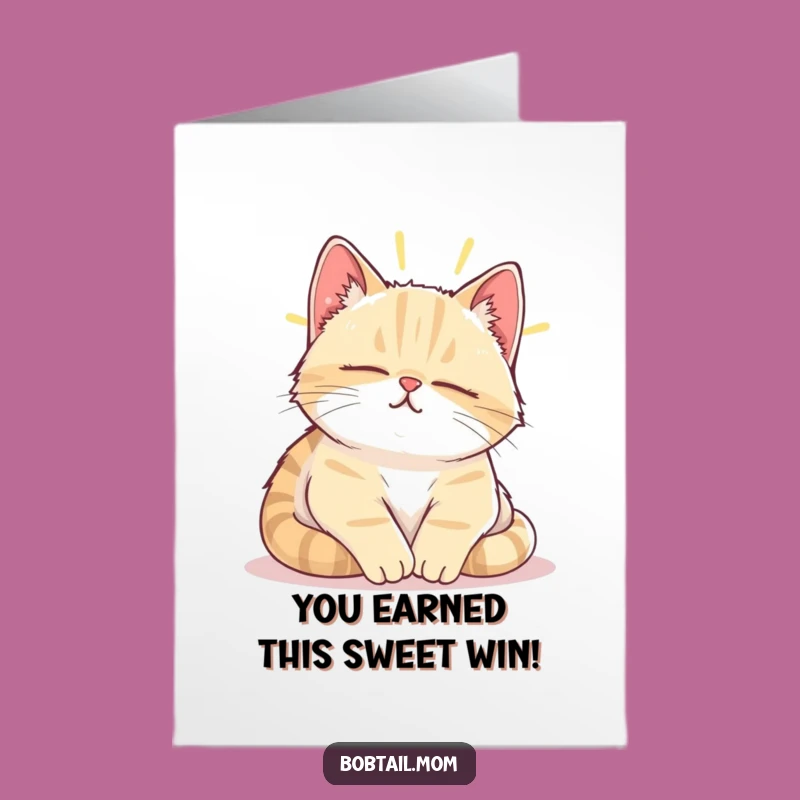 Free Printable Bobtail Cat Congratulations Card: Funny Napping Cat Card to Celebrate Success