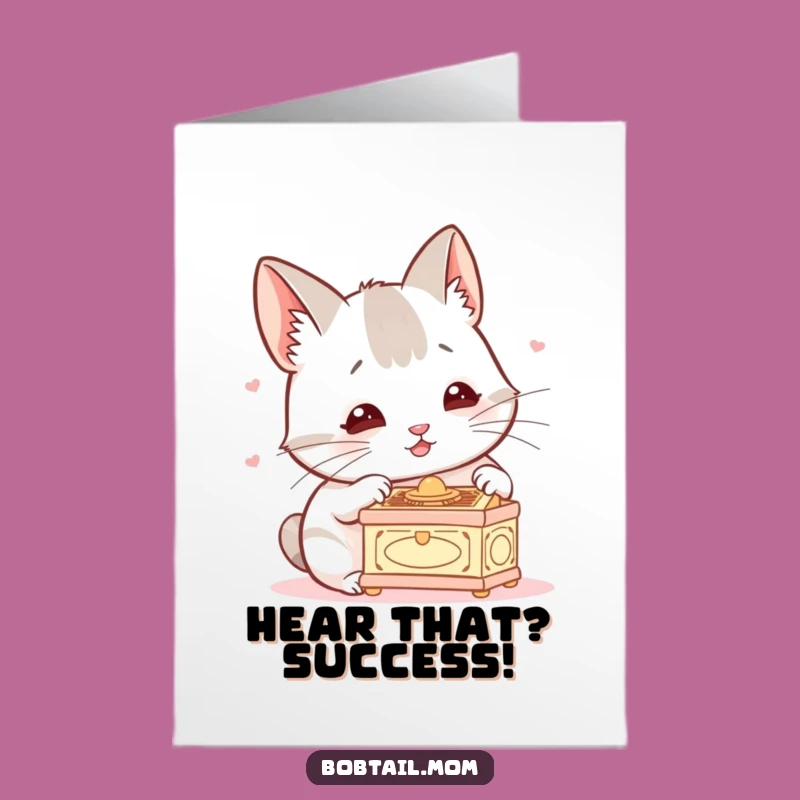 Free Printable Bobtail Congrats Card: Funny Cat Listening to Music, Downloadable Celebration