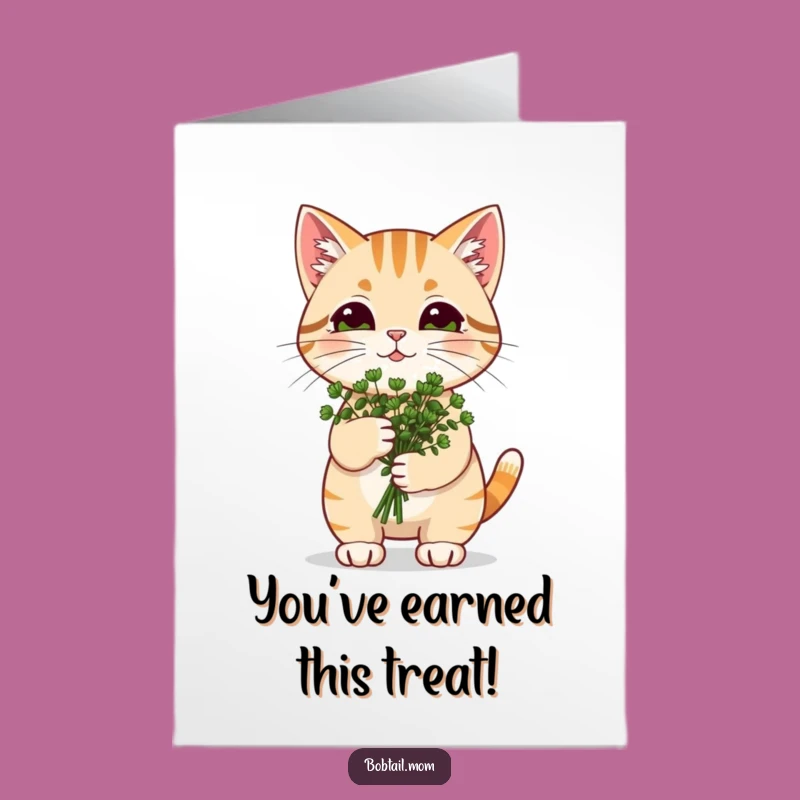 Free Printable Catnip Cat Congrats Card: Happy Bobtail Funny Downloadable Gift for Pet Lovers