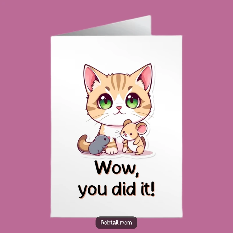 Free Printable Congrats Card: Amazed Bobtail Cat, Joyful Downloadable Gift