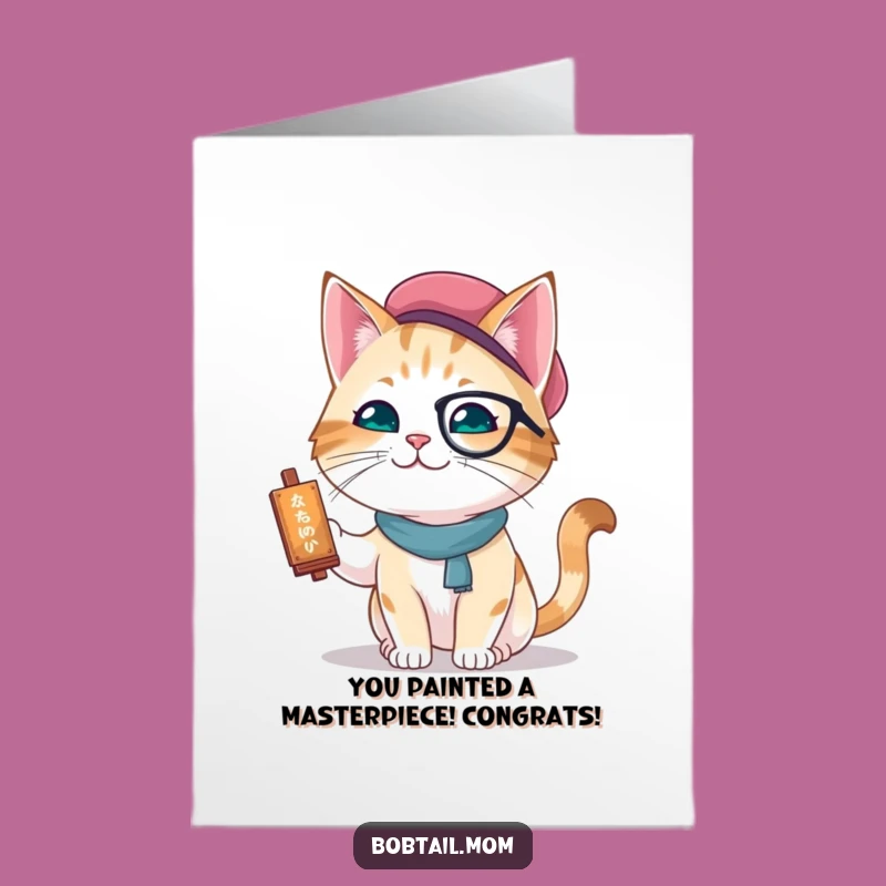 Free Printable Congrats Card: Cat Artist Salutes Your Masterpiece - DIY Download