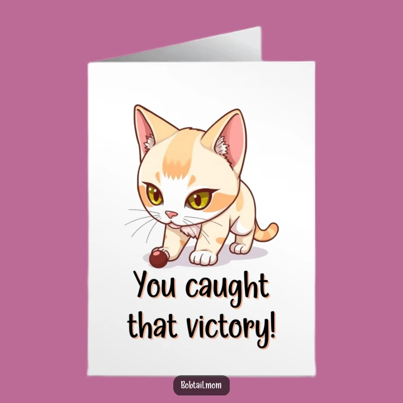 Free Printable Congrats Card: Determined Bobtail Cat, Winning Downloadable Gift