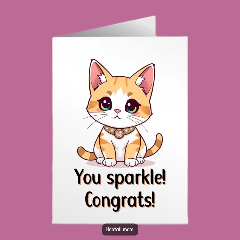 Free Printable Sparkly Bobtail Cat Congrats Card - Funny Downloadable Gift