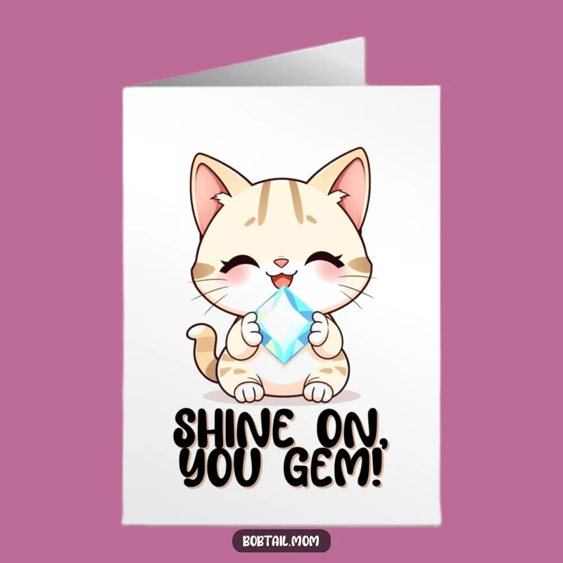 Free Printable Gem Bobtail Cat Congrats Card - Funny DIY Downloadable Gift for Success
