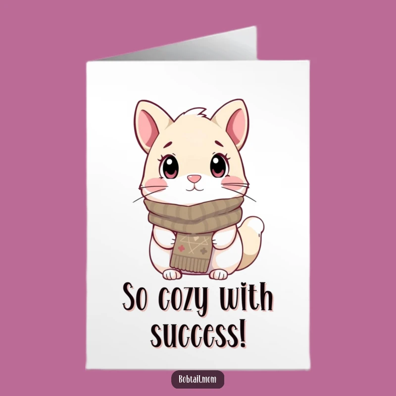 Free Printable Bobtail Congrats Card: Cozy Scarf Cat, Sweet Downloadable Celebration