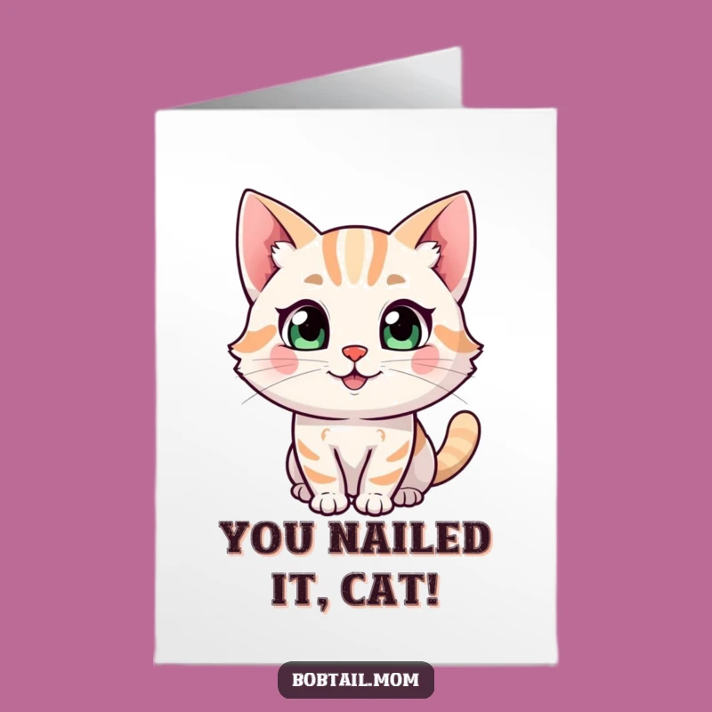 Free Printable Congrats Card: Curious Bobtail Cat Funny Downloadable Gift