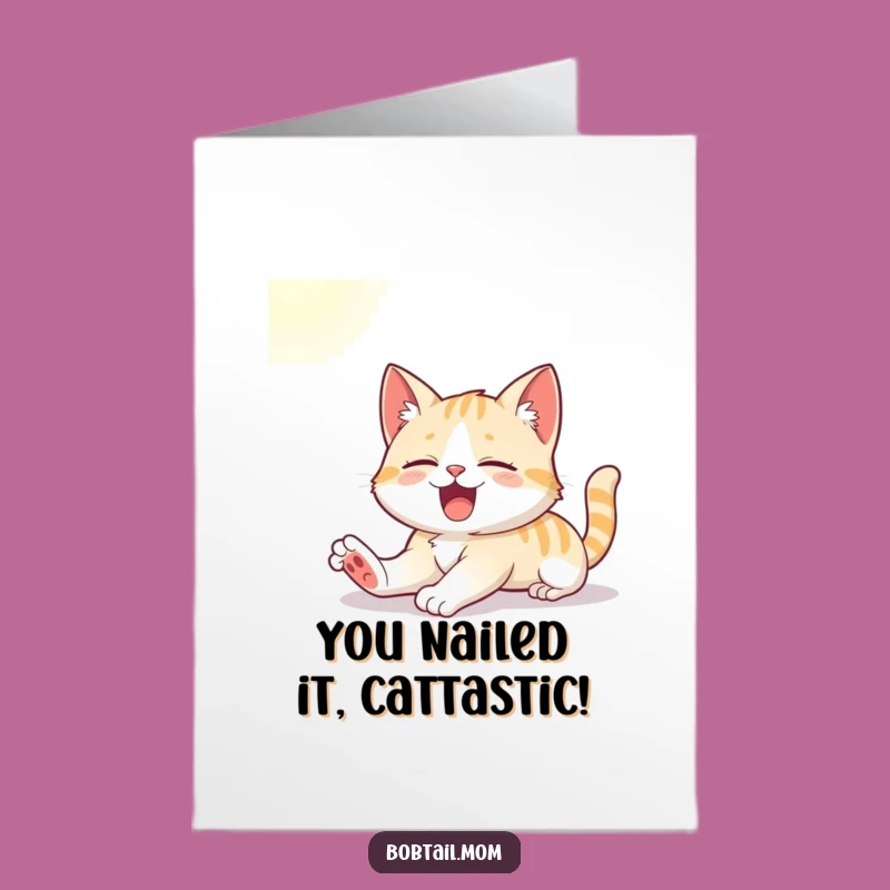 Free Printable Congrats Card: Cat Yawn Success Funny Downloadable Gift