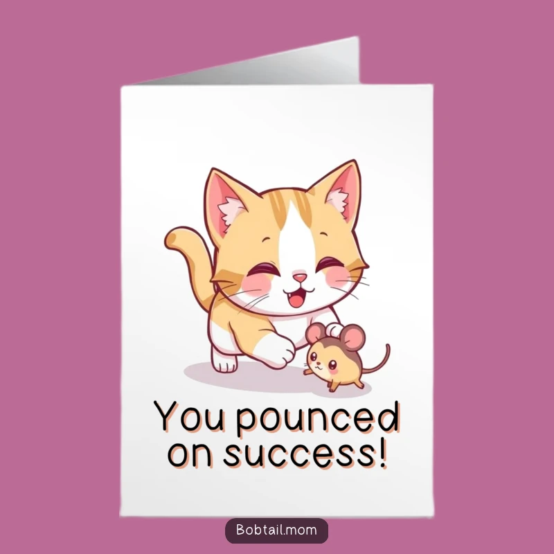 Free Printable Congrats Card: Cat Pouncing Victory Downloadable Gift