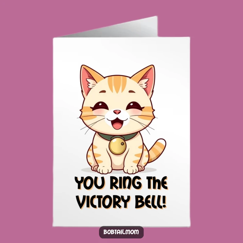 Free Printable Bobtail Cat Congratulations Card: Funny Purring Cat Card for Big Wins