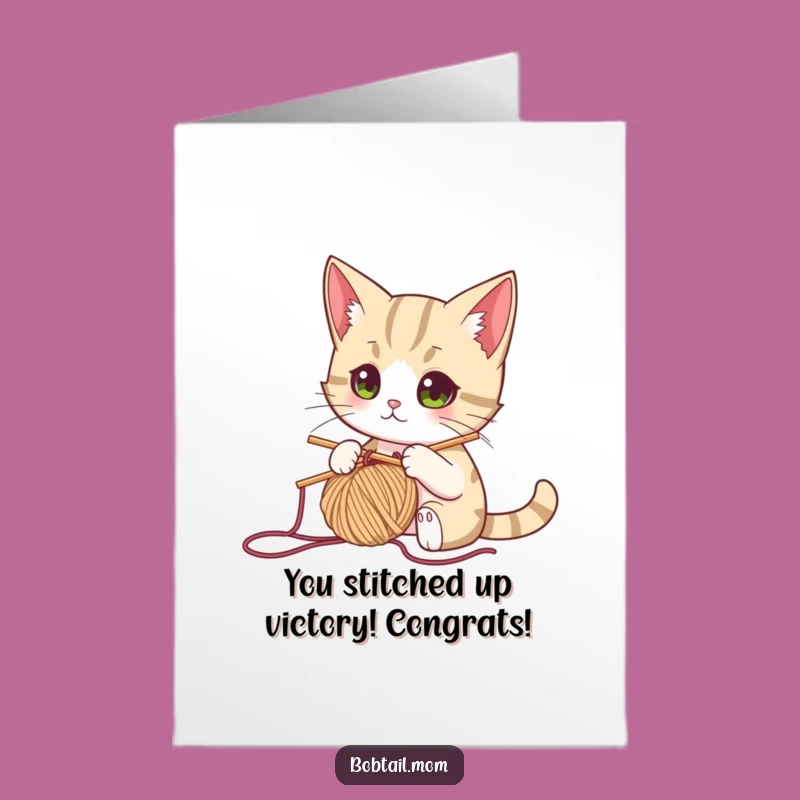 Free Printable Congrats Card: Cat Knits Success Triumphs - DIY Download