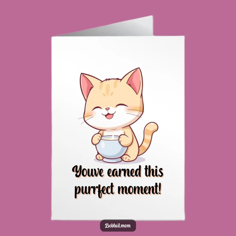 Free Printable Congrats Card: Whimsical Bobtail Cat Milk Balance, Joyful Downloadable Gift