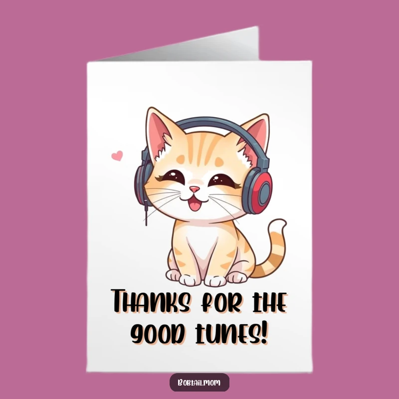 Free Printable Music Cat Thank You Card: Headphone Kitty Funny Downloadable Gift
