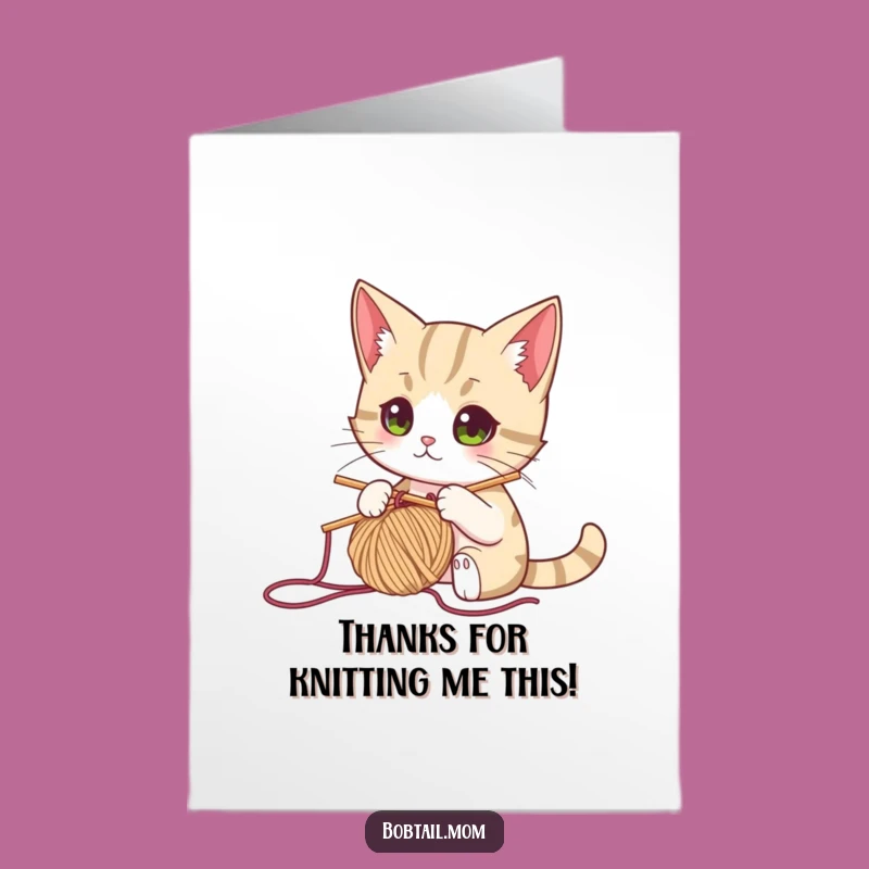 Free Printable Thank You Card: Focused Cat Knits Thanks - Print at Home Cozy Fun