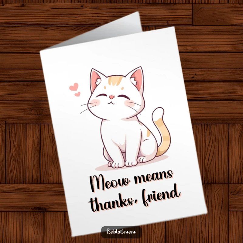 Funny Free Printable Thank You Card: A Bobtail cat with a gentle swish, offering a soft meow of thanks.