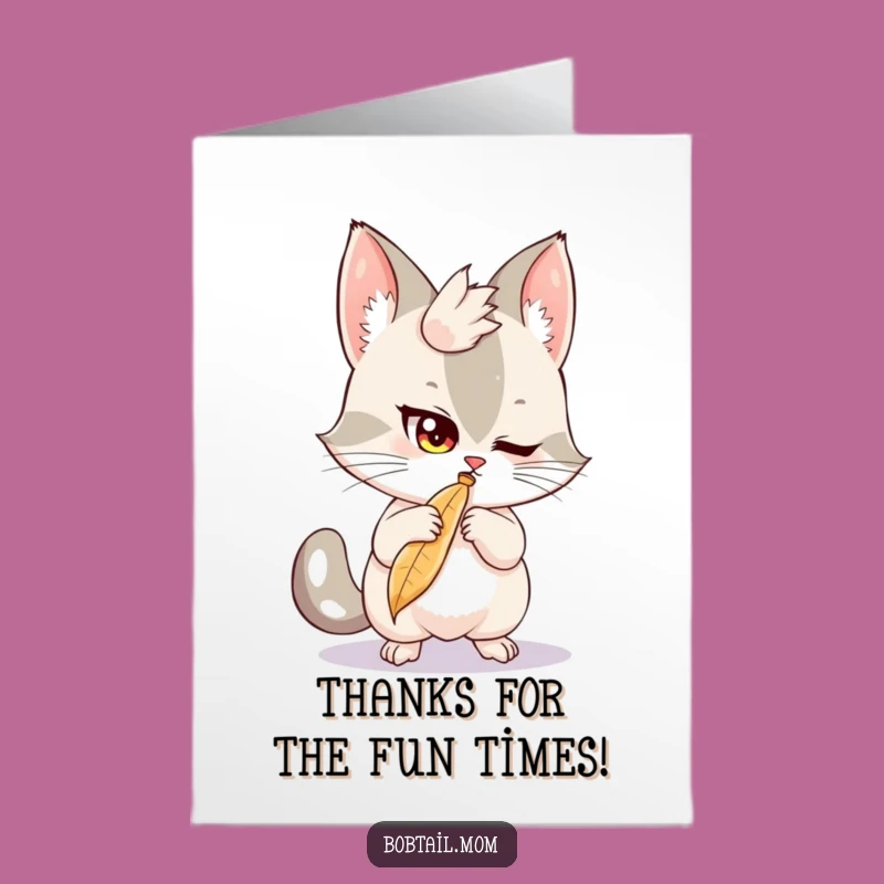 Thank You Free Printable Card: Mischievous Bobtail Says Thanks, Funny Downloadable Gift!