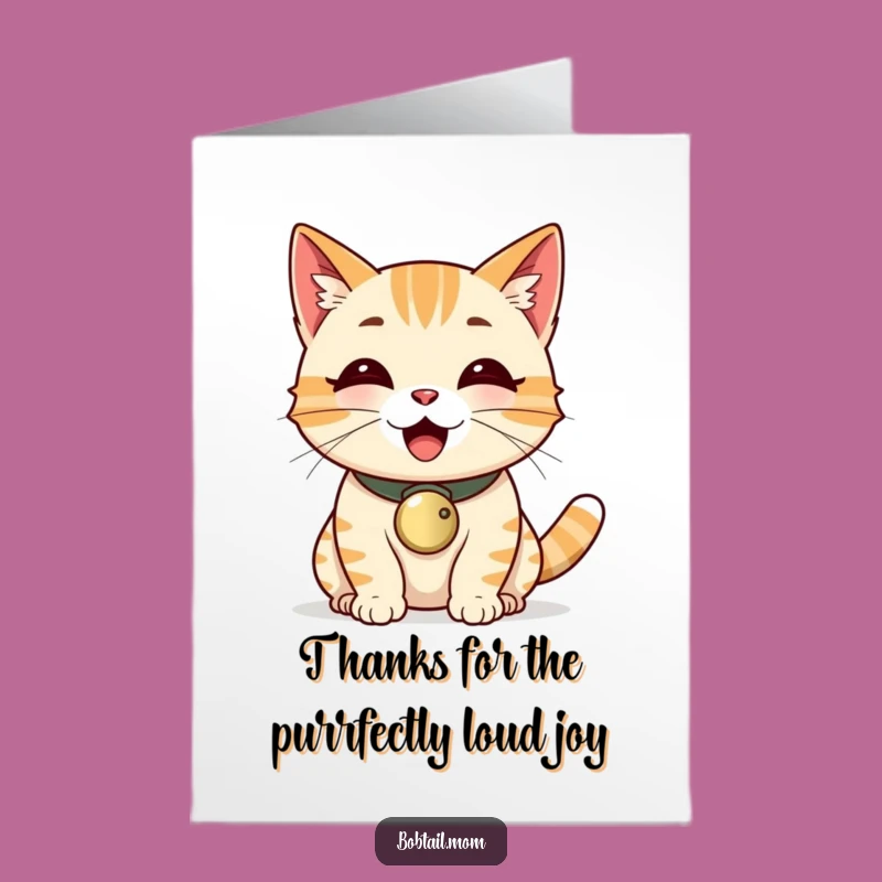 Free Printable Bobtail Cat Thank You Card: Funny Purring Cat Appreciation Card