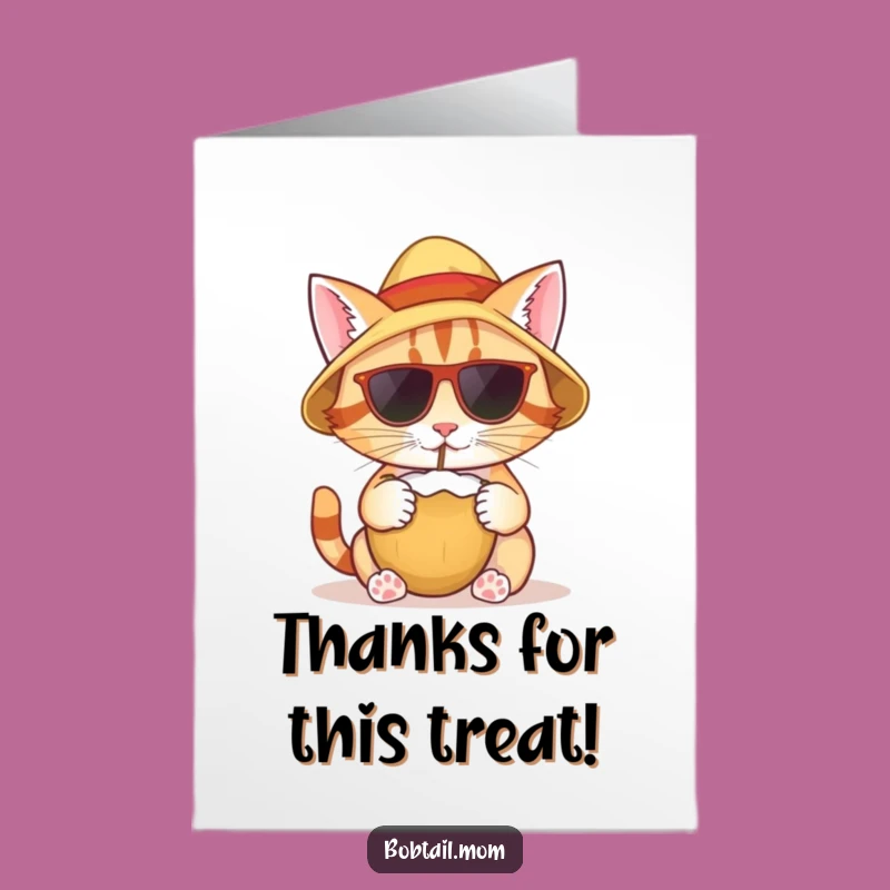 Free Printable Thank You Card: Bobtail Cat Sun Hat Coconut - Grateful - Downloadable