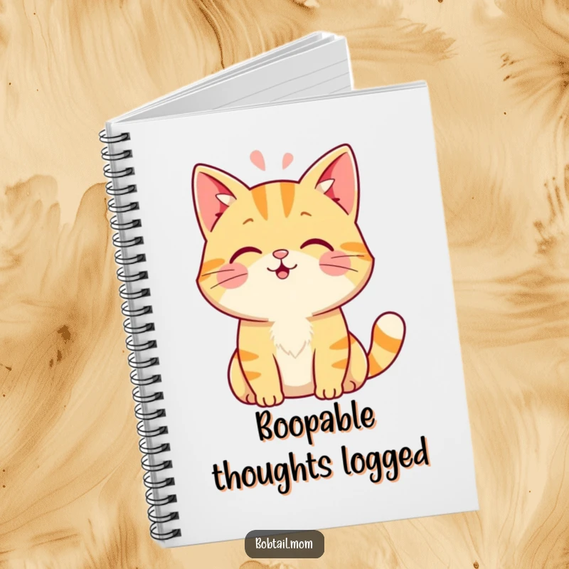 Funny Bobtail cat notebook featuring a friendly cat giving a gentle head boop, ideal for jotting down notes with feline flair.
