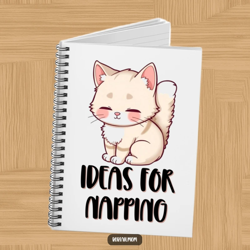 Funny Bobtail Cat Notebook with a fluffy-tailed cat curled up, providing a charming and humorous cover for your notes.