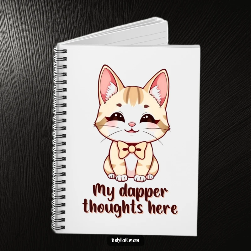 Funny Bobtail Cat Notebook with a charmingly smiling cat and a stylish bowtie, perfect for jotting down funny notes.