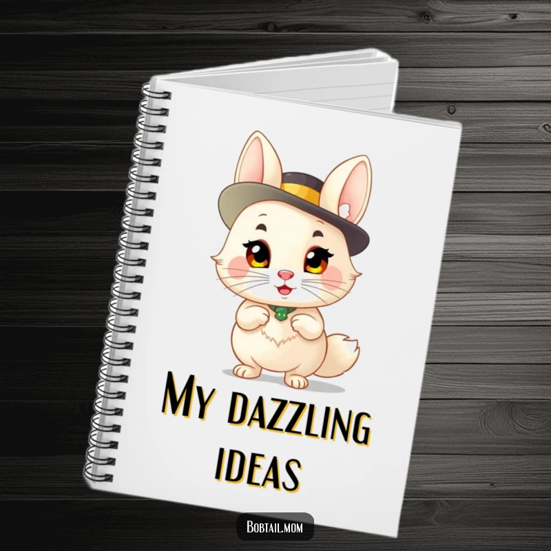 Funny Bobtail Notebook: A sassy bobtail cat sporting a fancy hat, ideal for jotting down notes with humorous style.