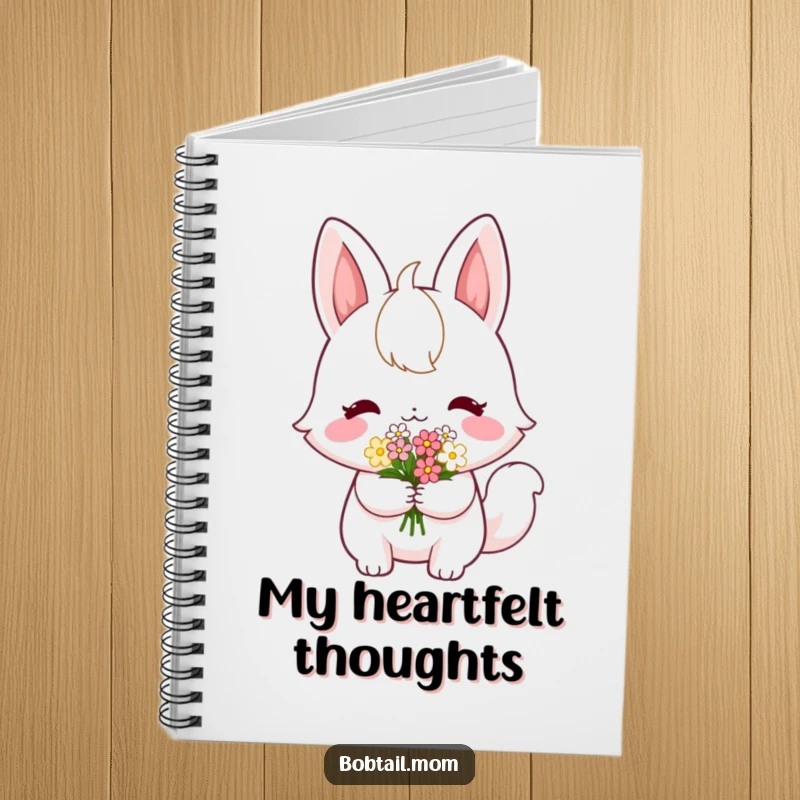 Funny Bobtail Notebook: A shy bobtail cat offering flowers, ideal for jotting down sweet thoughts with humor.