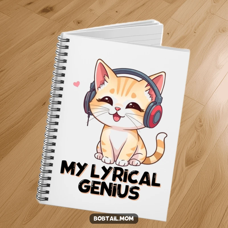 Funny Bobtail Cat Notebook: Cat wearing headphones, listening to music, a funny companion for note-taking.