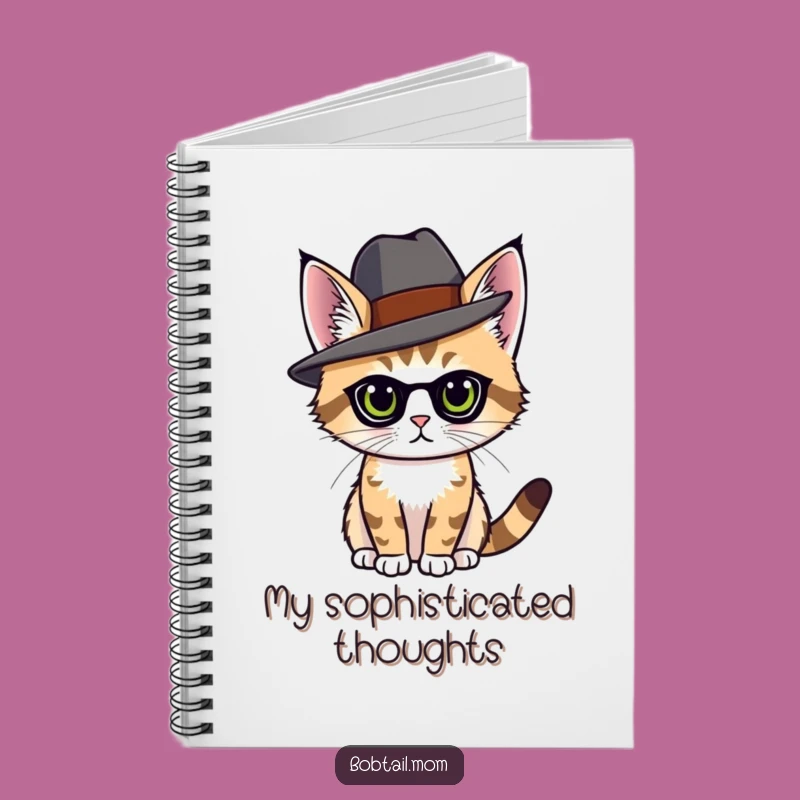 Funny Bobtail Cat Hat Notebook - Journal Feline Diary Funny Gift
