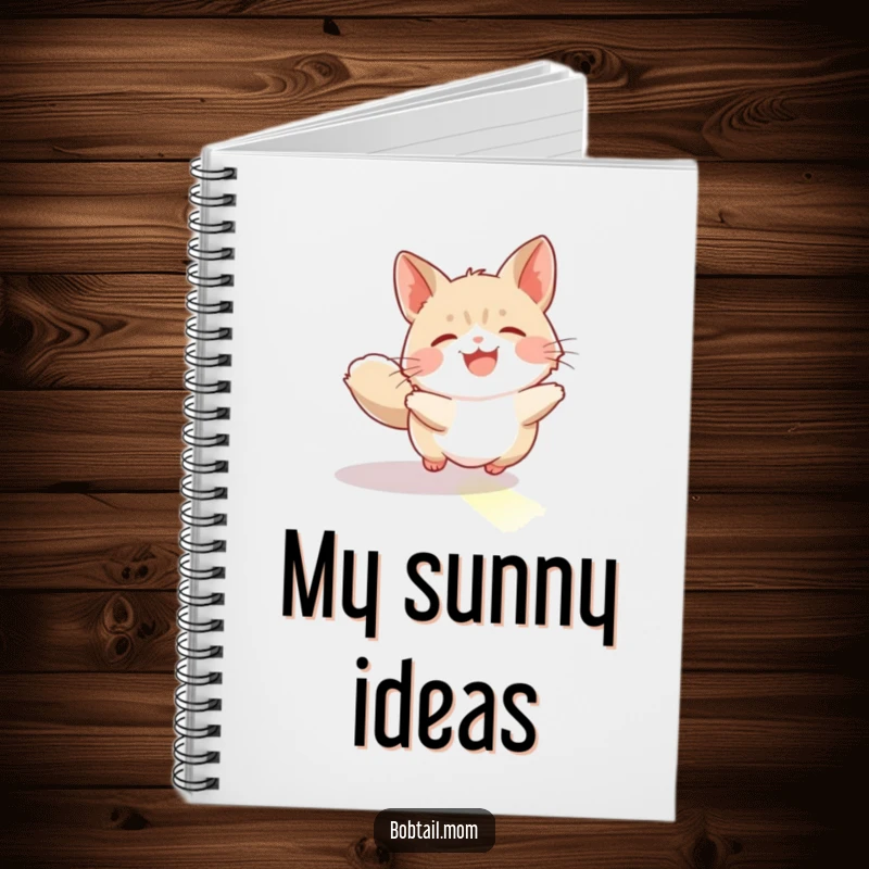 Funny Bobtail Notebook: A bobtail cat joyfully chasing a sunbeam, ideal for jotting down happy thoughts with humor.