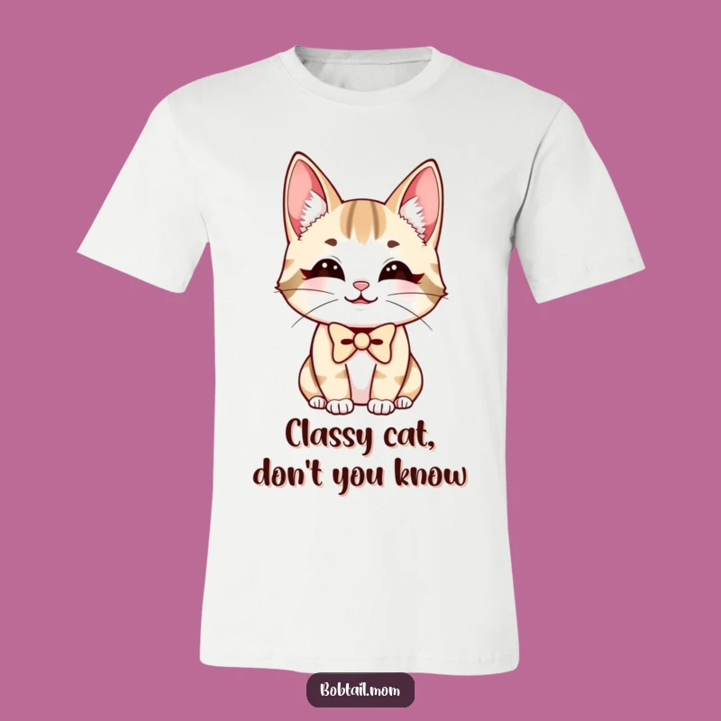 Funny Bobtail Cat Bowtie T-Shirt: Charming Smiling Feline Graphic Tee, Great Funny Gift