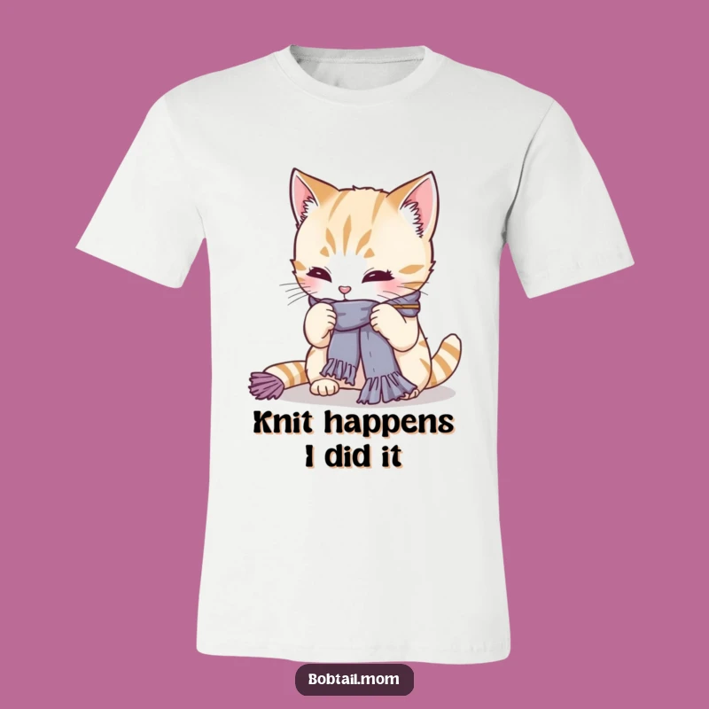 Funny Bobtail Cat Knitting T-Shirt: A Whimsical Gift for Focused Feline Fans