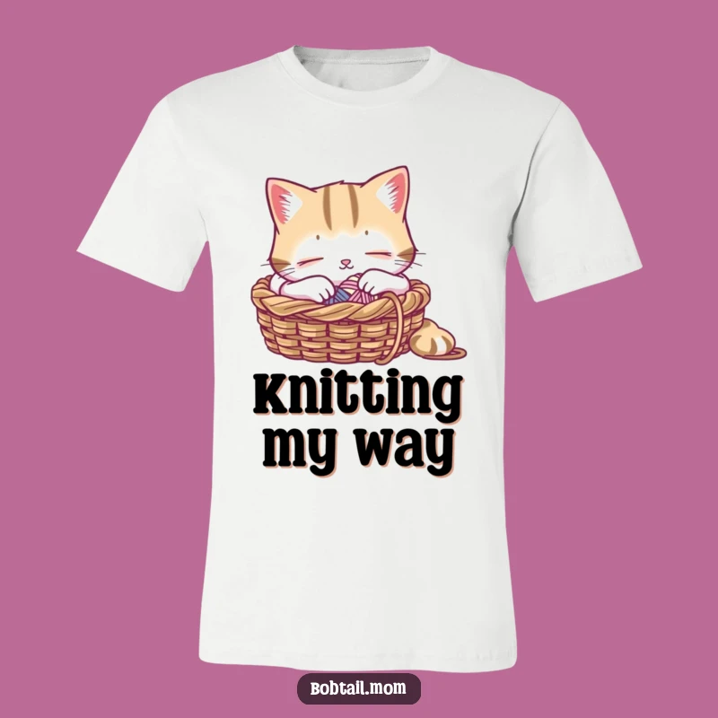 Funny Bobtail Cat Knitting T-Shirt: Cozy Naps and Crafty Vibes
