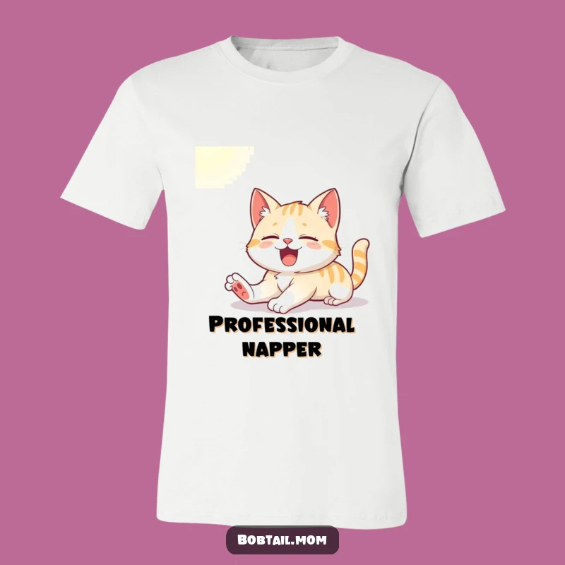 Funny Bobtail Cat T-Shirt: Cute Cat Yawning in Sunlight