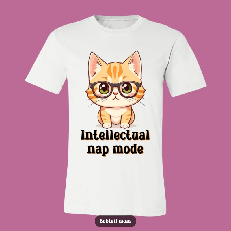 Funny Bobtail Cat Glasses T-Shirt: Curious & Smart Kitty Tee
