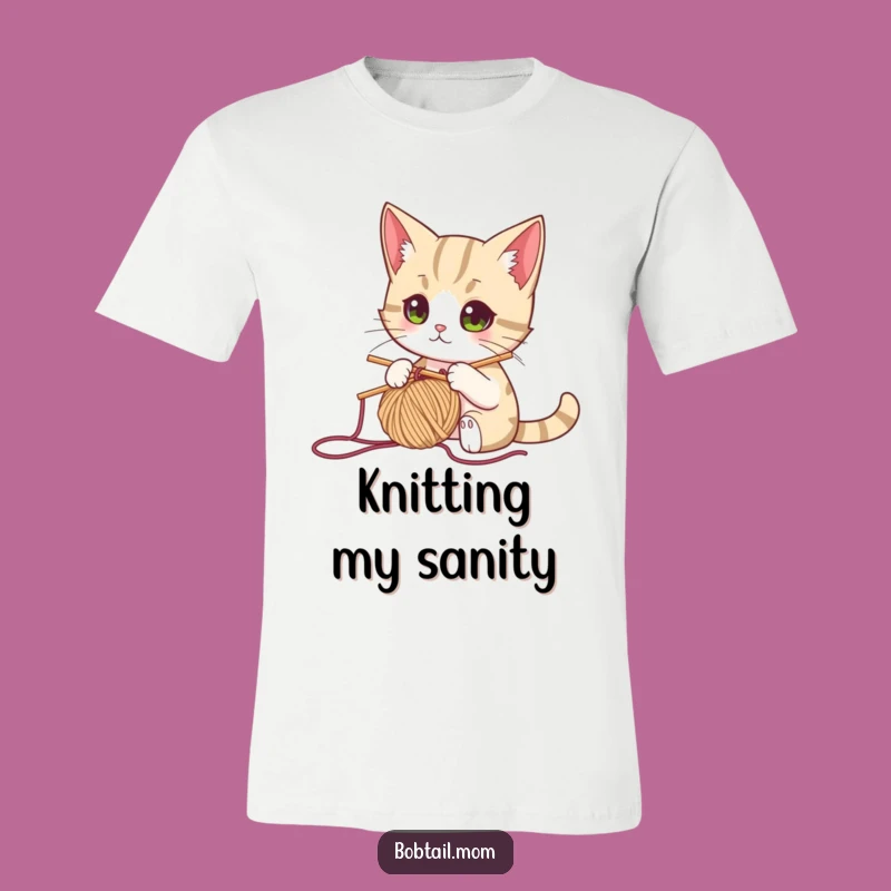 Funny Knitting Cat T-Shirt: Focused Bobtail Cat, Hilarious Craft Tee